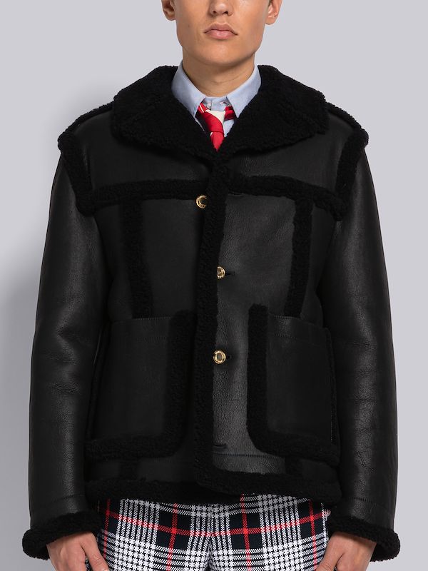 DYED SHEARLING PATCH POCKET BUTTON UP JACKET