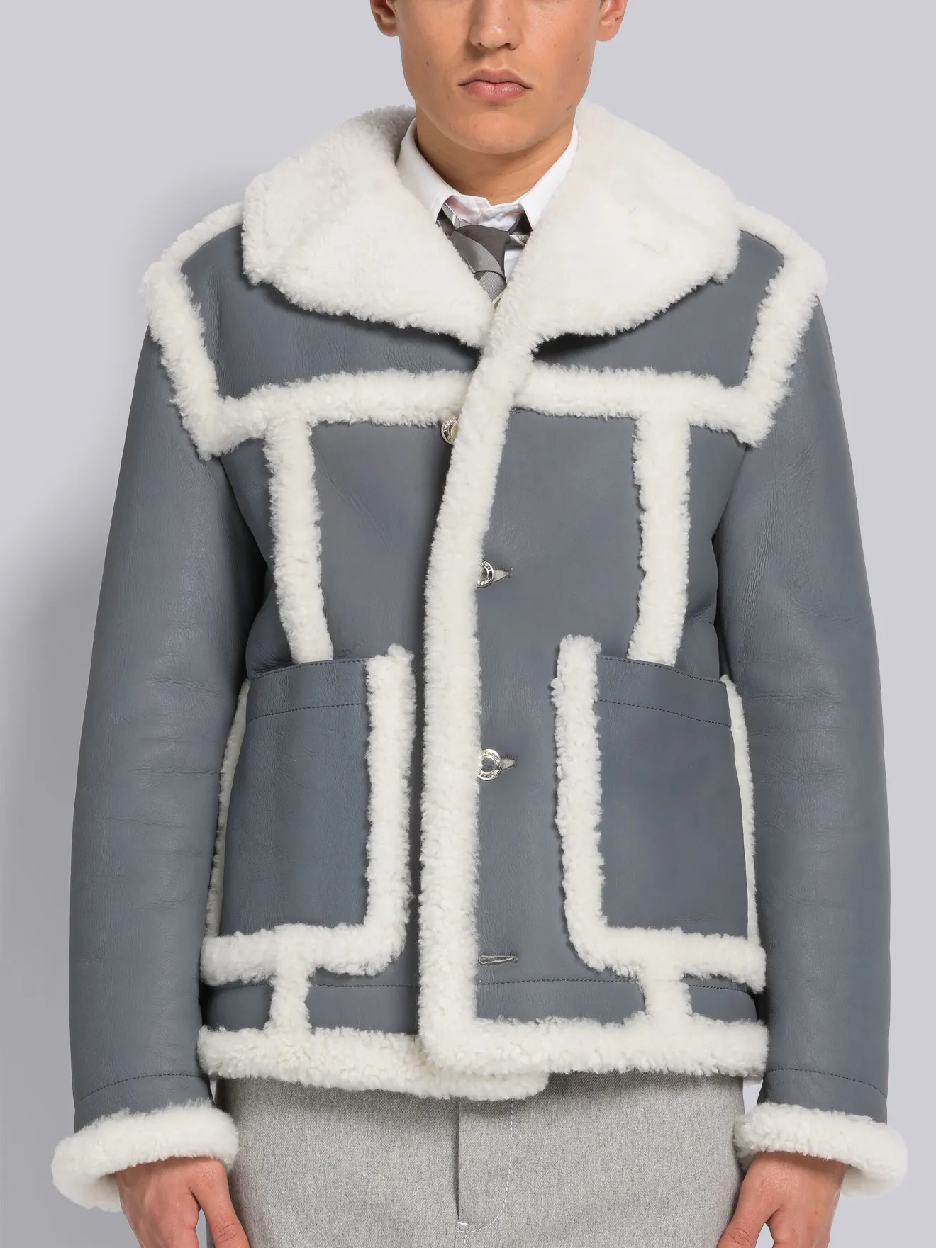 DYED SHEARLING ROUNDED PATCH POCKET JACKET | Thom Browne