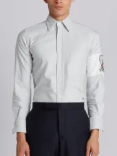 Embroidery Patch Armband Button Down Point Collar Shirt In Medium Grey Oxford