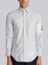 Embroidery Patch Armband Button Down Point Collar Shirt In Medium Grey Oxford