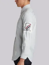 Embroidery Patch Armband Button Down Point Collar Shirt In Medium Grey Oxford
