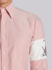 Embroidery Patch Armband Button Down Point Collar Shirt In Red Oxford