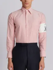 Embroidery Patch Armband Button Down Point Collar Shirt In Red Oxford