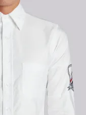 Embroidery Patch Armband Button Down Point Collar Shirt In White Oxford
