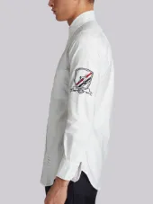 Embroidery Patch Armband Button Down Point Collar Shirt In White Oxford