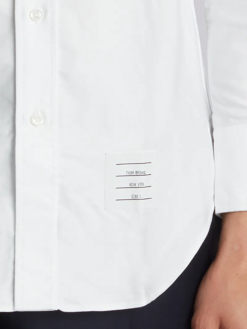 Embroidery Patch Armband Button Down Point Collar Shirt In White Oxford