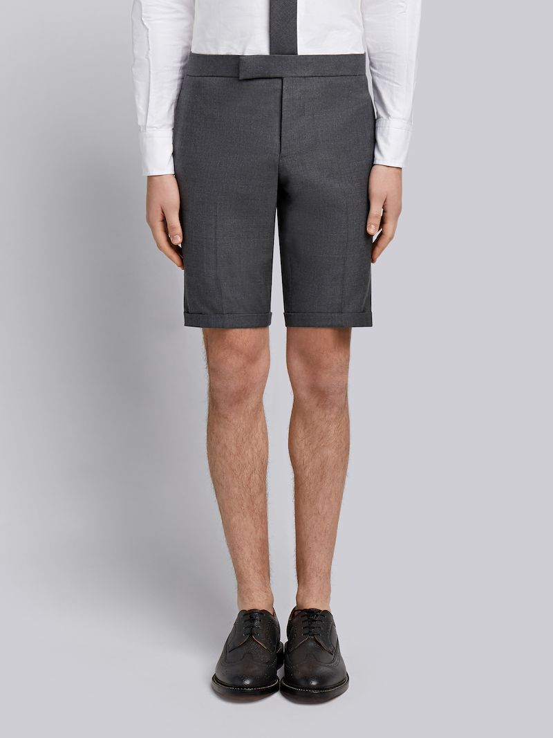 Engineered Striped Side Seam Solid Wool Twill Skinny Shorts