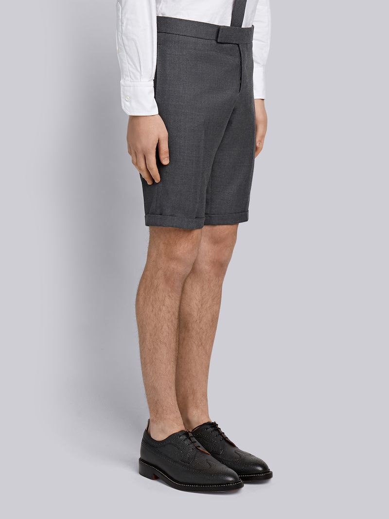 Engineered Striped Side Seam Solid Wool Twill Skinny Shorts