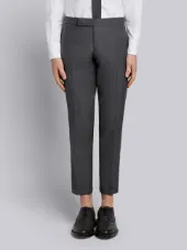 Engineered Striped Side Seam Solid Wool Twill Skinny Trouser
