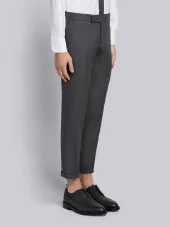 Engineered Striped Side Seam Solid Wool Twill Skinny Trouser