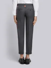 Engineered Striped Side Seam Solid Wool Twill Skinny Trouser