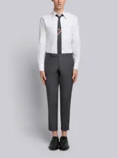 Engineered Striped Side Seam Solid Wool Twill Skinny Trouser