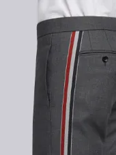 Engineered Striped Side Seam Solid Wool Twill Skinny Trouser