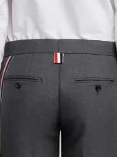 Engineered Striped Side Seam Solid Wool Twill Skinny Trouser