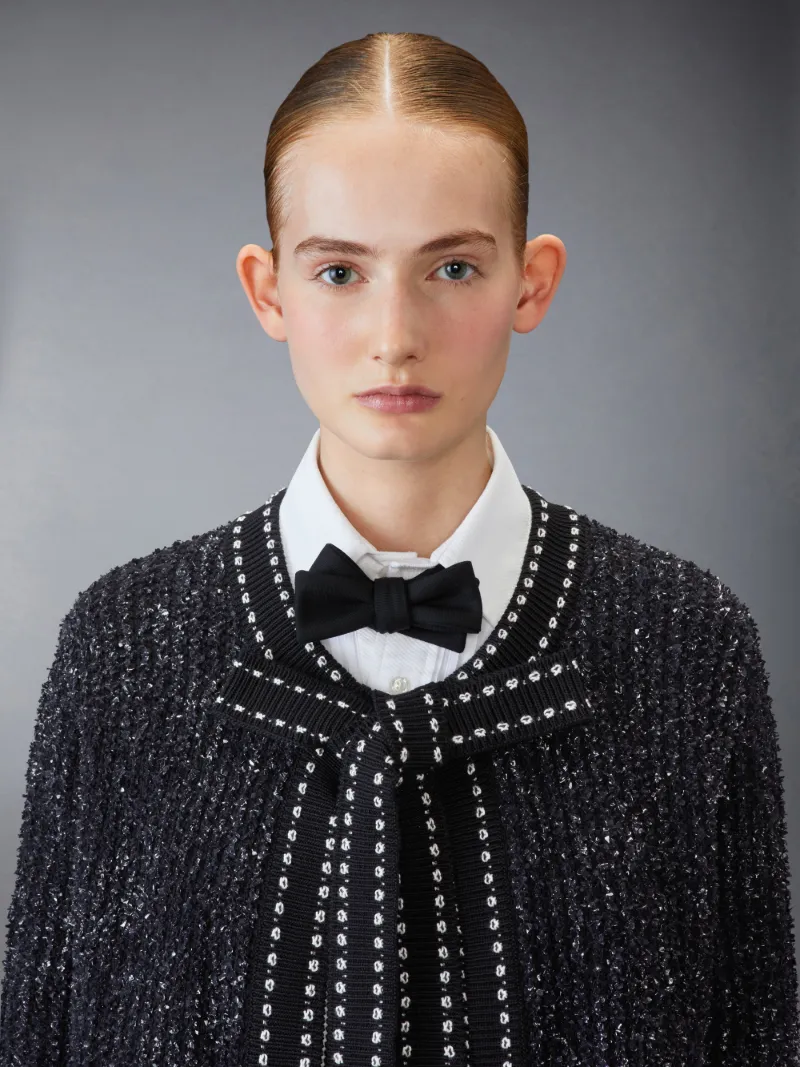 EYELASH TWEED JACQUARD NECK TIE CARDIGAN | Thom Browne