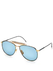 Matte Navy & Yellow Gold Aviator Sunglasses