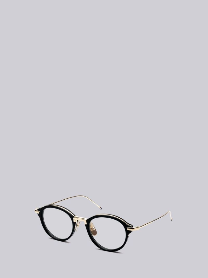 TB011 - Black And Gold Shiny Round Glasses | Thom Browne