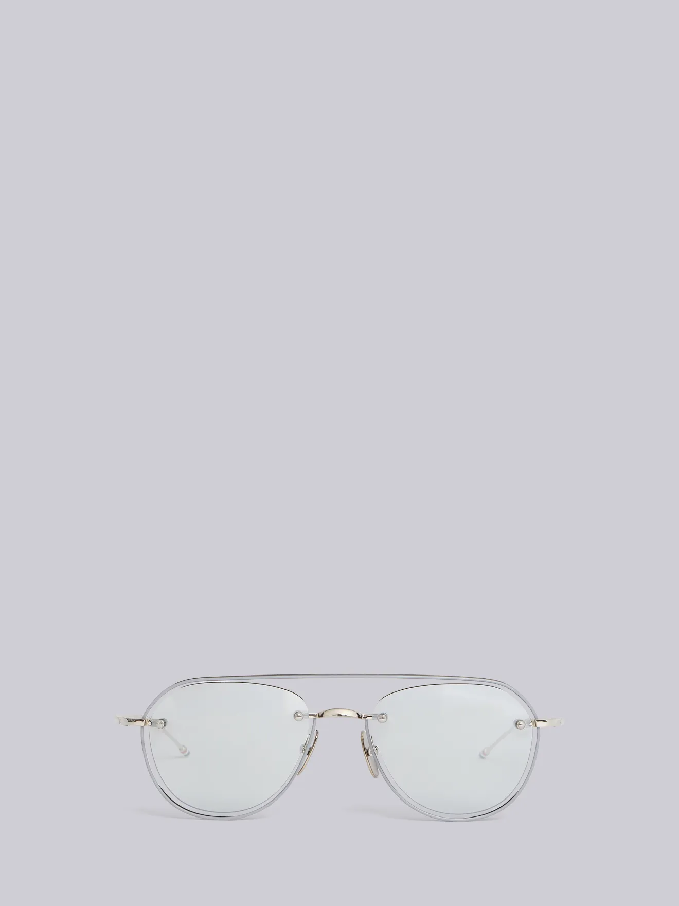 Thom Browne Aviator Sunglasses TBS112-52-01 Silver Frame Gray Flash Lens 52mm