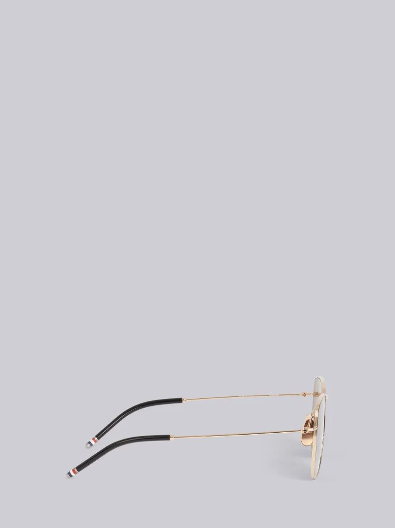 TB117 - White Gold Oversized Squared Aviator Sunglasses | Thom Browne