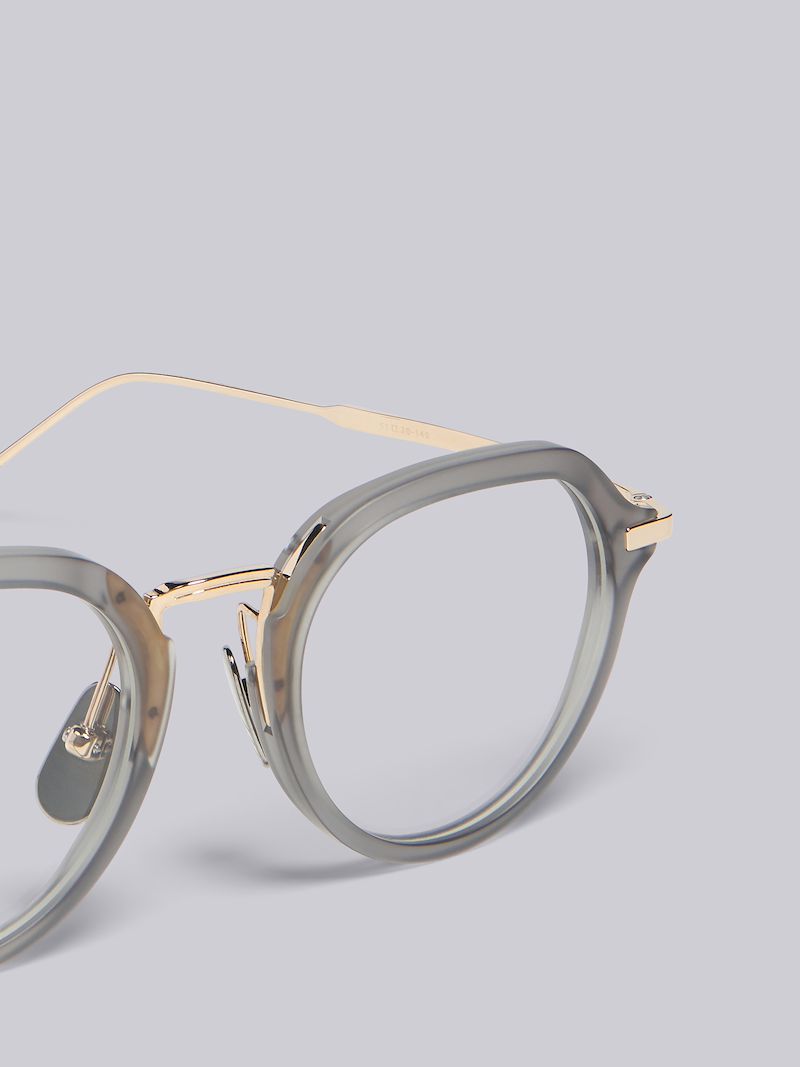 TB421 - Satin Crystal Grey and White Gold Clubmaster Eyeglasses