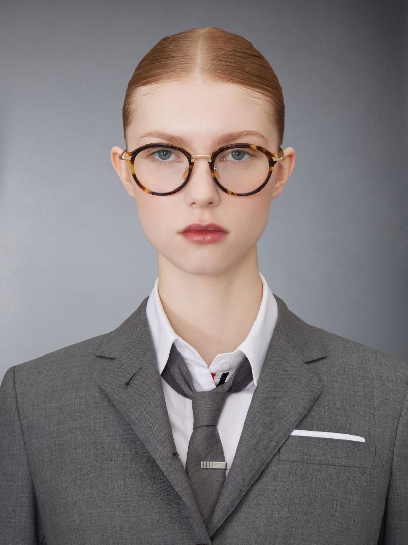 Tortoise Acetate And Titanium Round Eyeglasses | Thom Browne