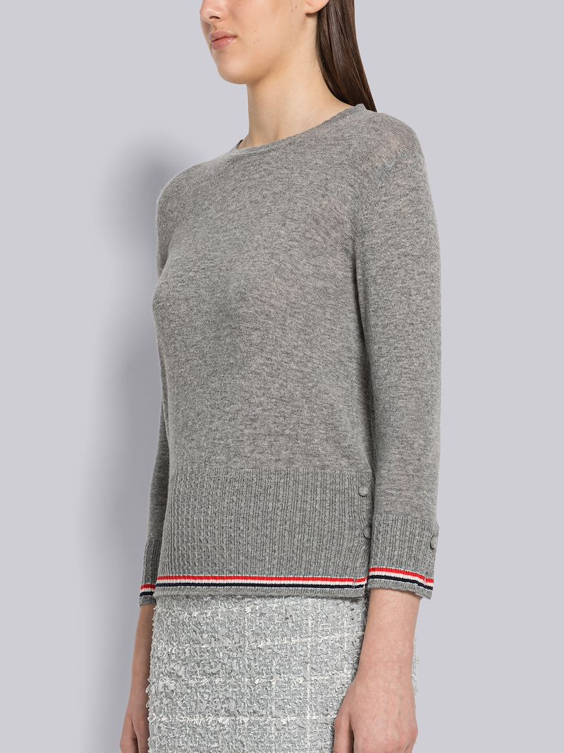 Fine Cashmere 3/4 Sleeve Tipping Pullover