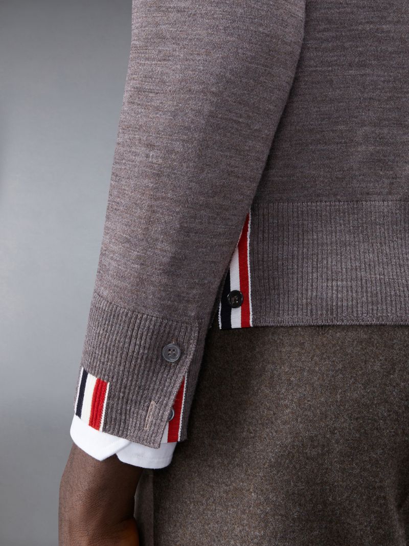 Fine Merino Jersey Stripe Relaxed V-Neck Cardigan | Thom Browne