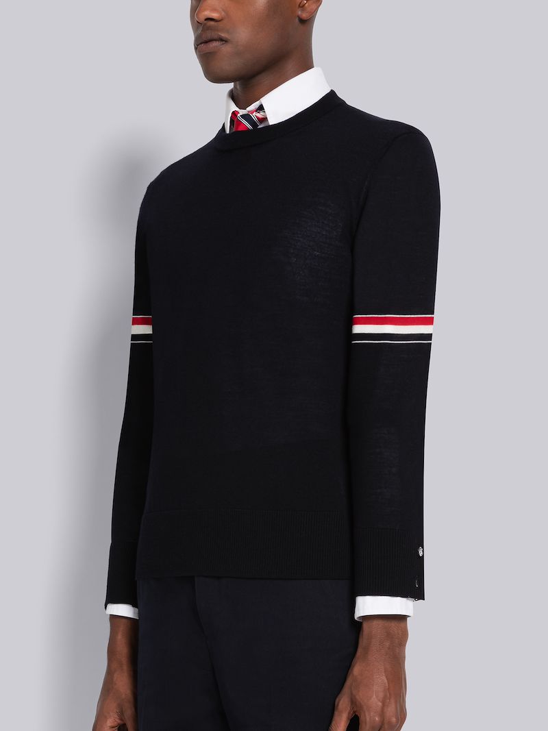 Fine Merino Stripe Relaxed Crew Neck Cardigan
