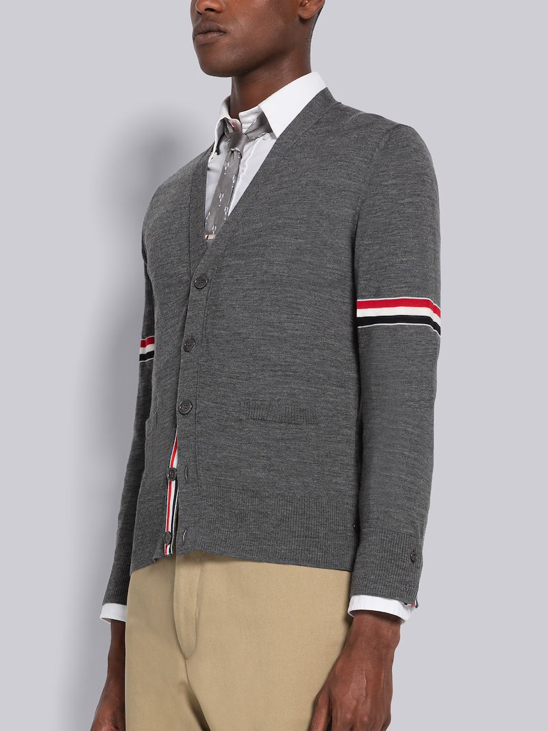 Fine Merino Stripe Relaxed V-Neck Cardigan