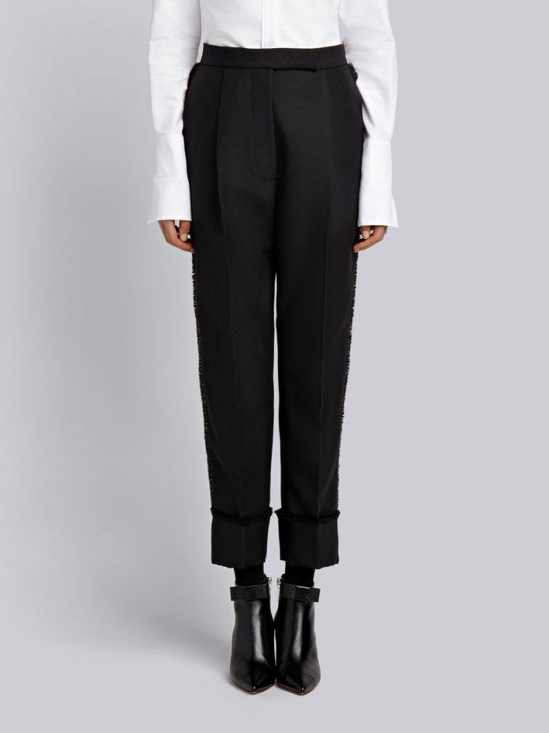 Frayed High Waist Single-Pleated Trouser In Mohair Wool