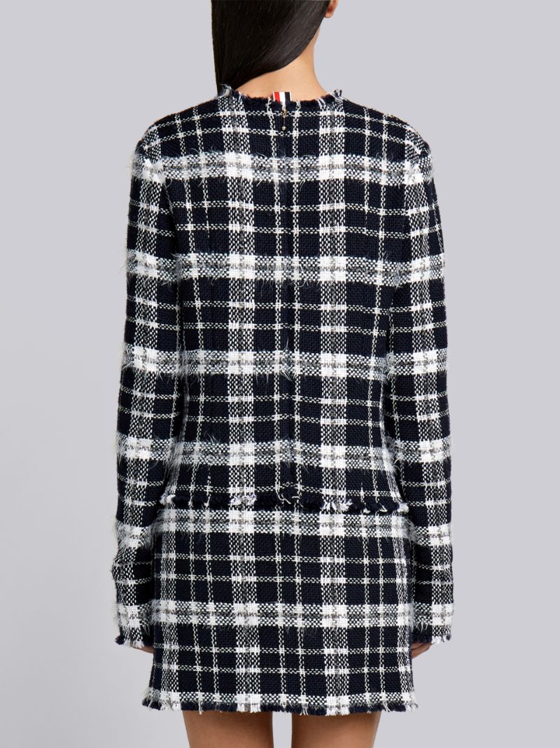 Frayed Thom Browne Tartan Mini Shift Dress In Lightweight Tweed