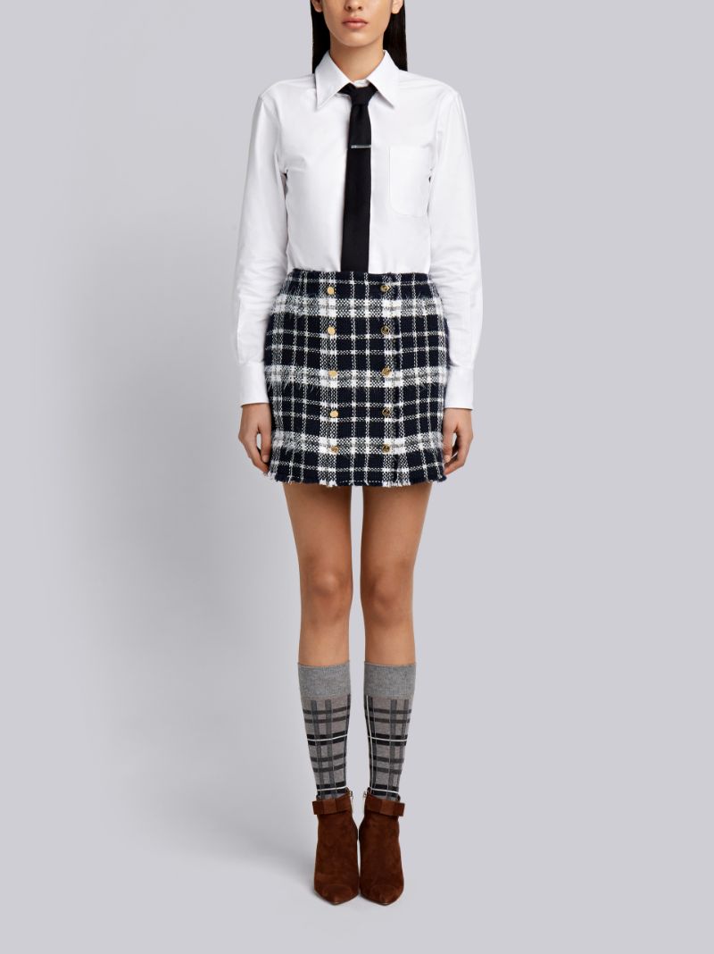 Front-buttoned Lightweight Tweed Mini Skirt