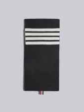 Full Needle Rib Scarf With White 4-Bar Stripe In Cashmere