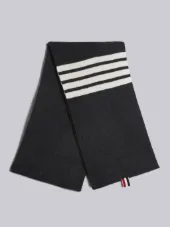 Full Needle Rib Scarf With White 4-Bar Stripe In Cashmere