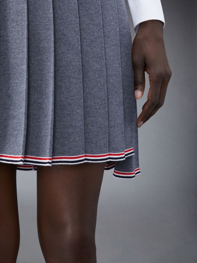 Full Needle Stitch Merino Wool Tipping Pleated Mini Skirt | Thom