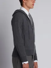 Full Zip Hoodie With 4-Bar Stripe In Medium Grey Cashmere