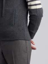 Full Zip Hoodie With 4-Bar Stripe In Medium Grey Cashmere
