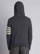 Full Zip Hoodie With 4-Bar Stripe In Medium Grey Cashmere