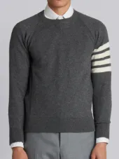 Fully Fashioned French Terry Crewneck Sweatshirt With 4-Bar Stripe In Grey Cashmere