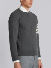 Fully Fashioned French Terry Crewneck Sweatshirt With 4-Bar Stripe In Grey Cashmere