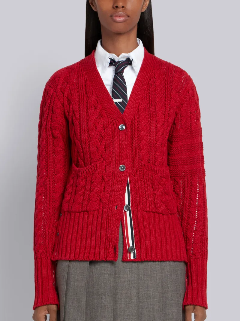 Fun Mix Aran Cable Cardigan Thom Browne