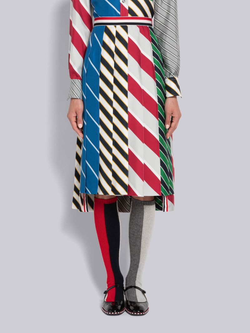 Fun-Mix Awning Stripe Silk Pleated Skirt