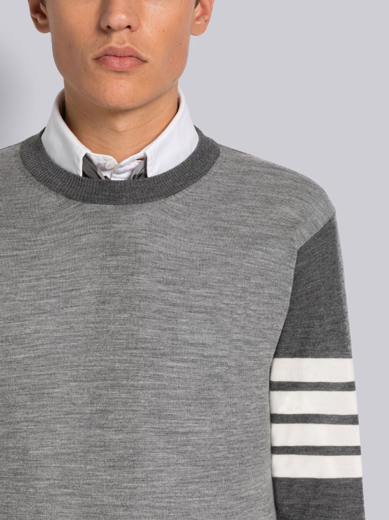 FUN-MIX FINE MERINO 4-BAR CREW NECK PULLOVER | Thom Browne