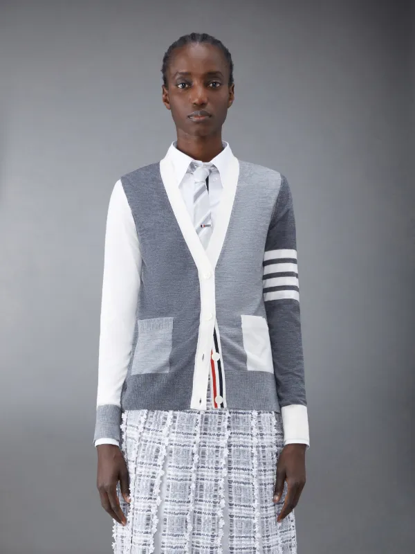 Fun-Mix Fine Merino 4-Bar Relaxed V-Neck Cardigan