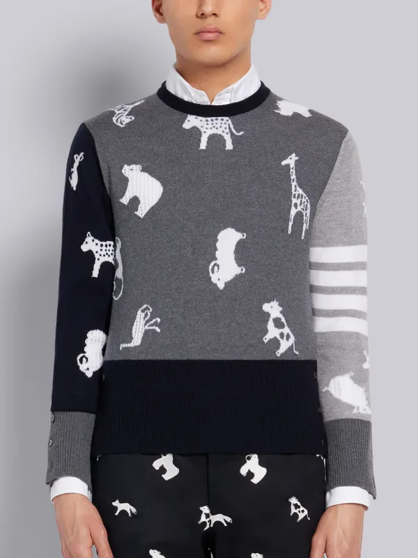 Fun Mix Fine Merino Wool Animal Icon Crewneck 4 Bar Pullover Fun Mix Fine Merino Wool Animal Icon Crewneck 4 Bar Pullover