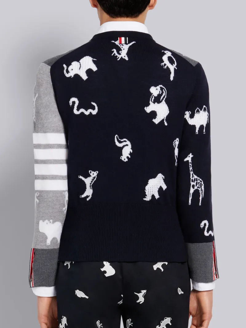 Fun-Mix Fine Merino Wool Animal Icon Crewneck 4-Bar Pullover