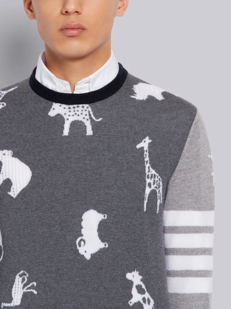 Fun-Mix Fine Merino Wool Animal Icon Crewneck 4-Bar Pullover