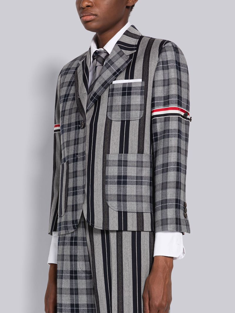 Fun-Mix Tartan Stripe Armband Cropped Sack Sport Coat