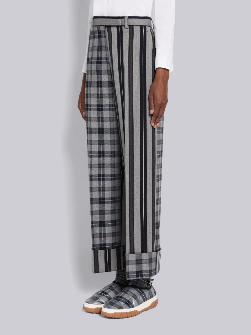 Fun-Mix Tartan Stripe High Waisted Straight Leg Trouser