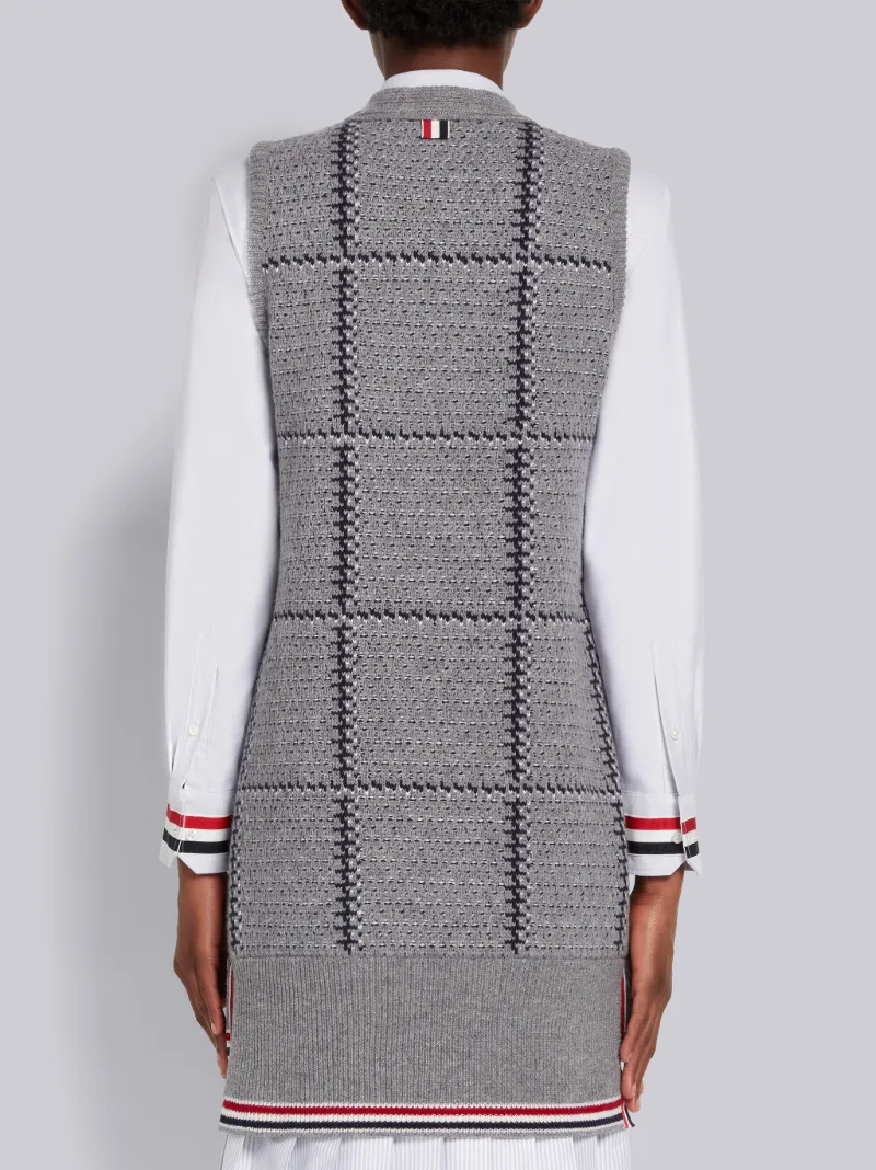 Fun-Mix Windowpane and Gunclub Check Fine Merino Wool Jacquard Cardigan Vest Dress